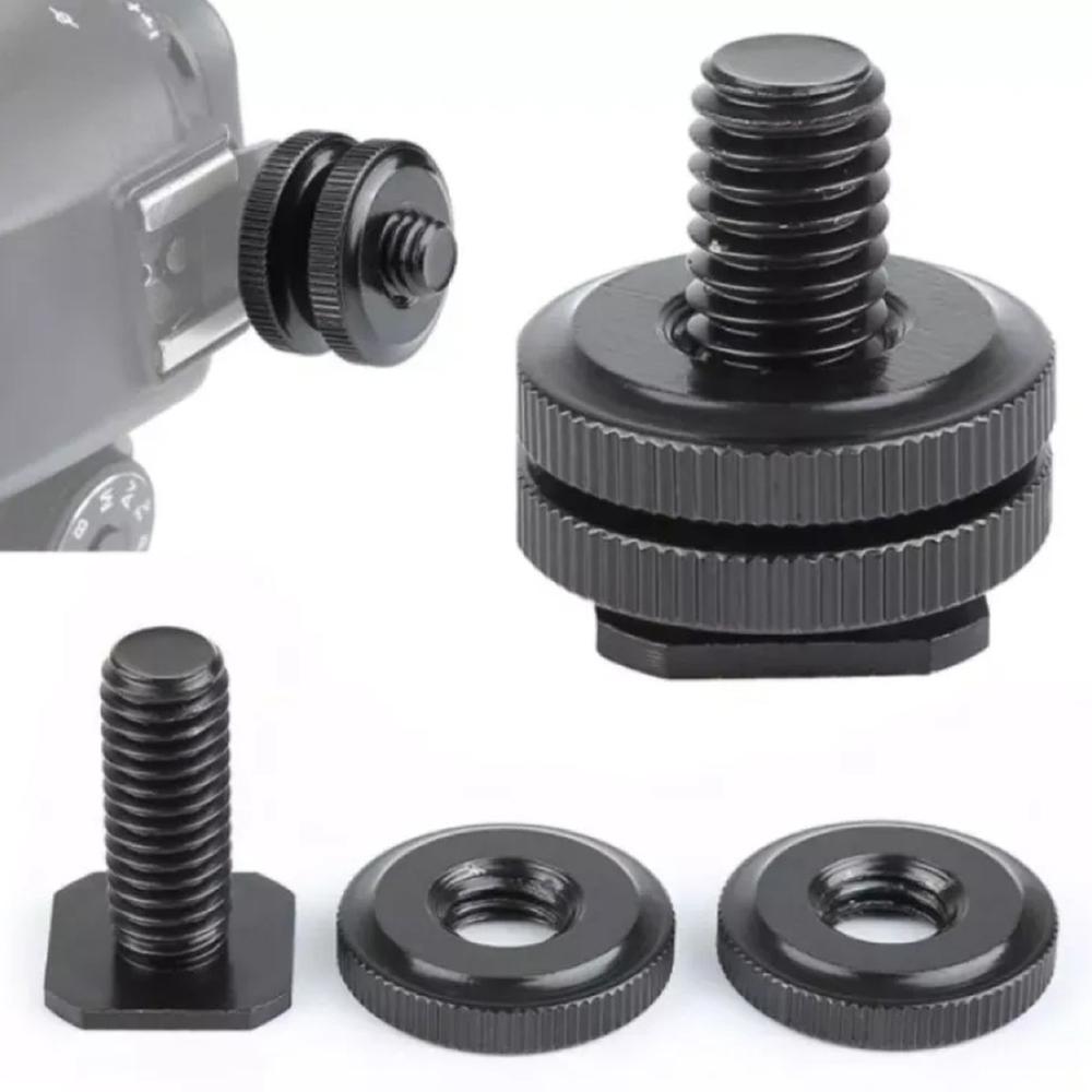 1/4 Inch Double Nut Cold Shoe Tripod Mount to Flash Hot Shoe Screw