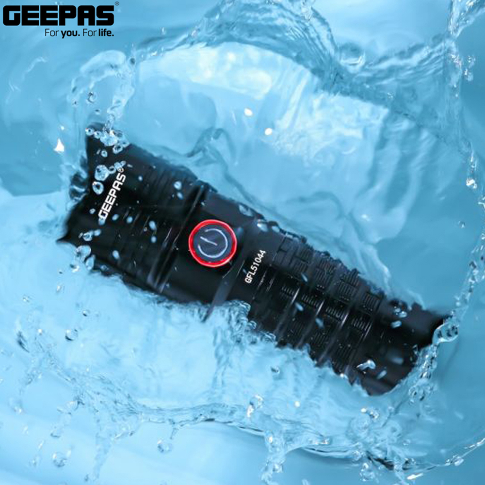 Geepas GFL51044 Rechargeable LED Flashlight And Torch Light With Power Bank