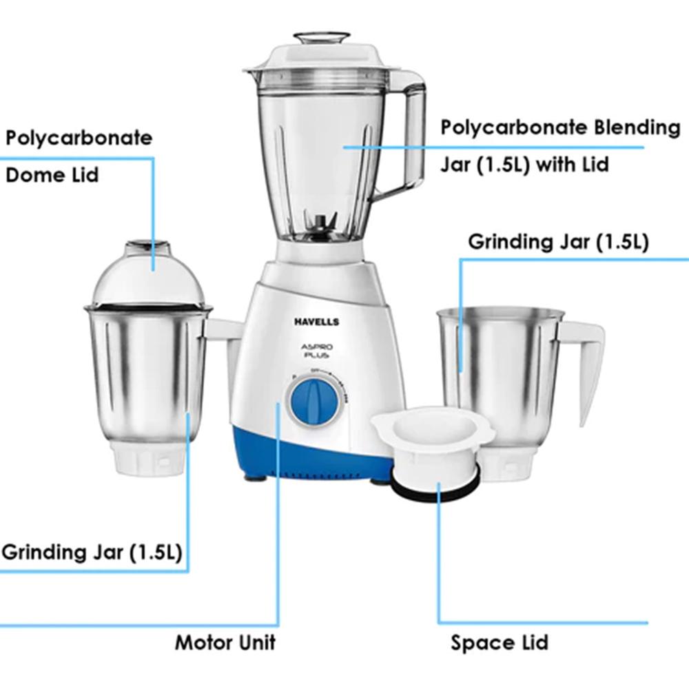 Havells ASPRO Mixer Grinder SS Jars Blue 600-Watt Havells