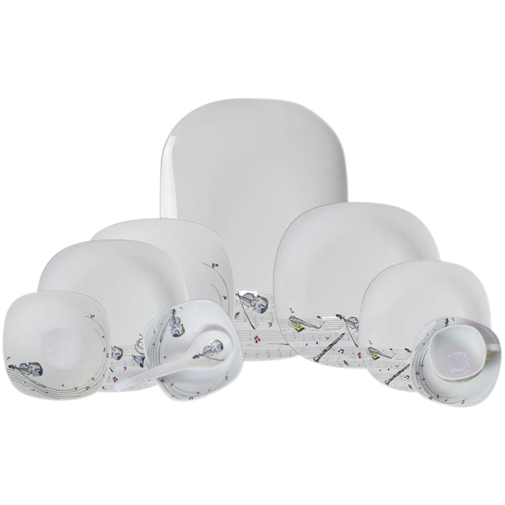 Opal Glass Dinner Set 44 Pcs, Square W44P/821 Opal Glass