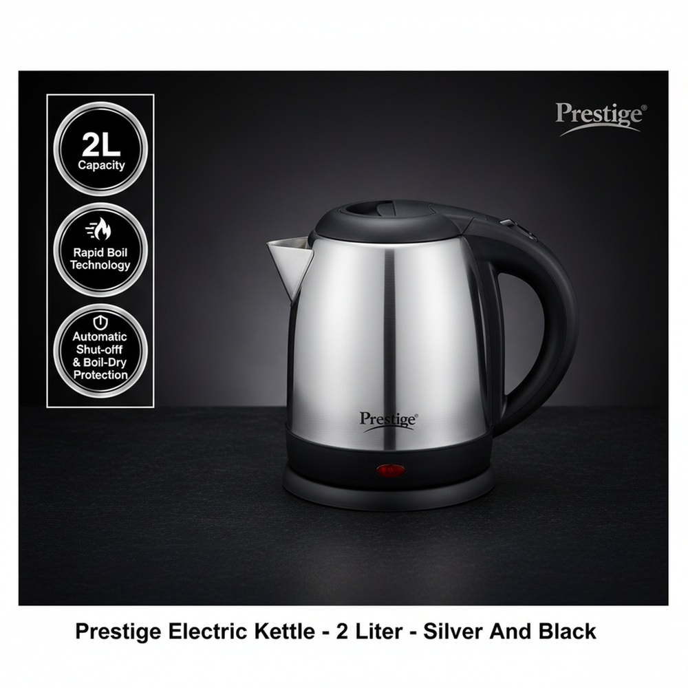 Prestige Electric Kettle - 2 Liter - Silver And Black