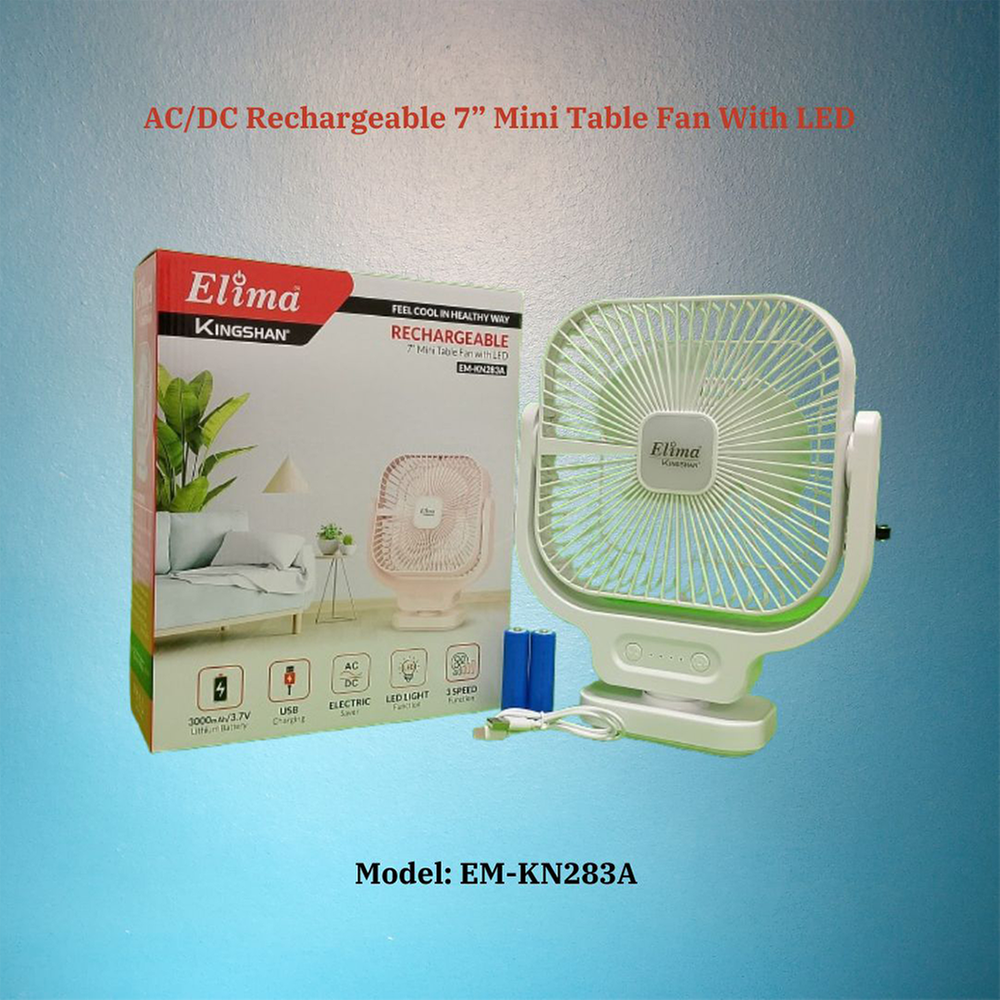 Rechargeable EM-KN283A AC/DC 7 Inch Mini Table Fan With LED