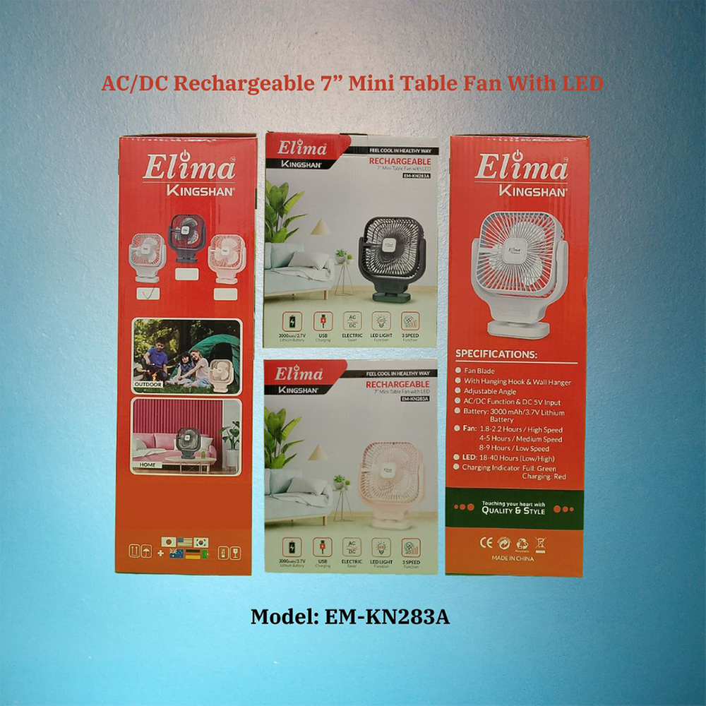 Rechargeable EM-KN283A AC/DC 7 Inch Mini Table Fan With LED