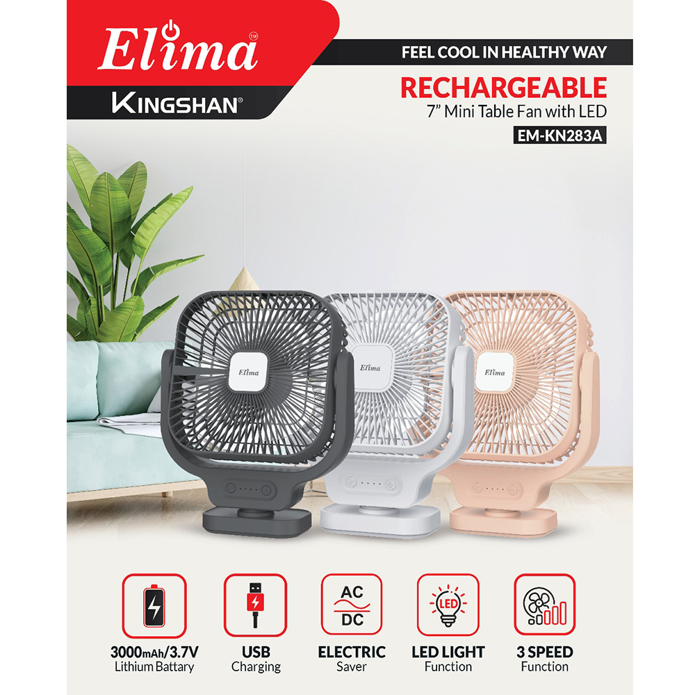 Rechargeable EM-KN283A AC/DC 7 Inch Mini Table Fan With LED