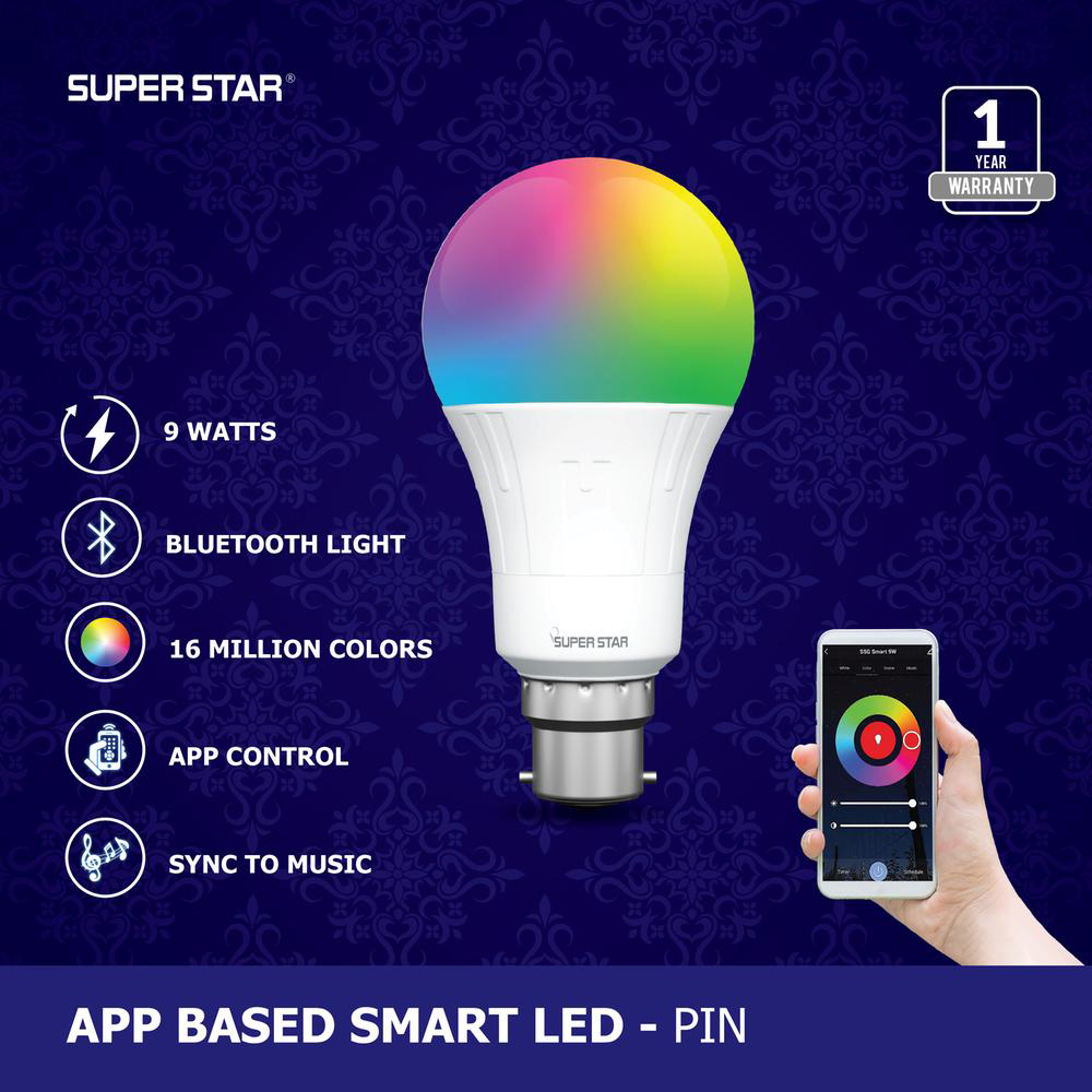 Super Star Smart LED 9 watt App Controlled Bluetooth Bulb- Pin (B22)