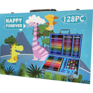 128pec Drawing/Painting Set Plastic Briefcase Box (Blue)