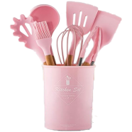 12 Pcs Silicone Cooking Utensils Set Non-Stick Spatula Shovel Wooden Handle Cooking Tools Set image