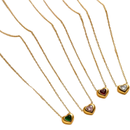 18K Gold Pendant Collar Necklace Sailing Peach Heart Pink Zircon Titanium Steel image