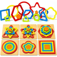 1pcs WOODEN GEOMETRIC SHAPE AND JIGSAW PUZZLE - 7 design available icon