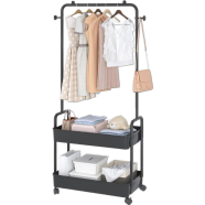 2-in-1 Garment Rack – 2-Tier Rolling Storage Cart with Wheels, Black image