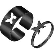 2 Pcs Butterfly Rings King and Queen Couple Ring Set-Black image