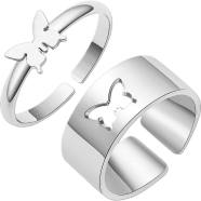 2 Pcs Butterfly Rings King and Queen Couple Ring Set Silver icon