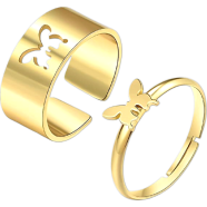 2 Pcs Butterfly Rings King and Queen Couple Ring Set Gold icon