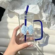 350ml Square Water Mug with Lids and Straws – Blue Handle Milk and Coffee Cup for Women | Giftable Household Cup image