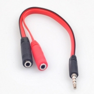 3.5mm Stereo Audio Cable 1Male to 2 Female Headphone Mic TRRS Y Splitter Adapter image
