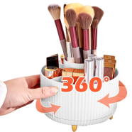 360° Rotating Makeup Organizer with Detachable Brush Holder for Dresser, Bathroom, and Office 4o icon