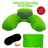 4In1 Double Part Inflatable Travelling Pillow Set With Eye Mask Ear Plug And Pouch Air-inflated is Soft And Comfortable (travelling_pillow_2_green) Light Green - 103354537 icon