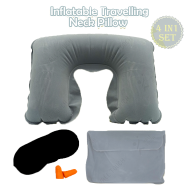 4 In 1 Inflatable Travelling Pillow Set With Eye Mask, Ear Plugs And Pouches (travelling_pillow_1_light_ash) Light Ash image