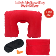 4 In 1 Inflatable Travelling Pillow Set With Eye Mask, Ear Plugs And Pouches (travelling_pillow_1_red) Red image