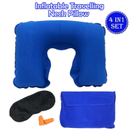 4 In 1 Inflatable Travelling Pillow Set With Eye Mask, Ear Plugs And Pouches (travelling_pillow_1_blue) Blue image