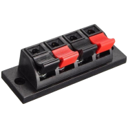 4-WAY Speaker Terminal Block 4 Way Connector Vertical Amplifier PCB Mount 4 Positions Cables Jointing Clamp Test Clip Stereo Strip Shape Push Release Plate 2 Black 2 Pcs image