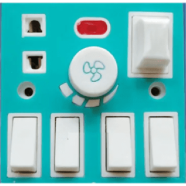 5 In 1 AC 250V 6A Combine Gang Switch With Fan Dimmer Regulator 2 Pin Socket LED Indicator and Fuse Multicolor Combine Wall Gang All In One- Blue Color image