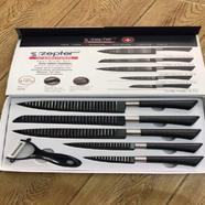 6 Pc Starter Knife Set Non-Stick Coating on Stainless Steel Gift Packed with Bamboo Cutting Board (Black Grooved) icon