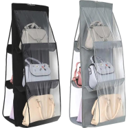 6 Pockets Clear Hanging Purse Handbag Tote Bag Storage Organizer Closet Rack image