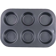 6 Round Non Stick Muffin And Mini Cupcake Mold - Black image