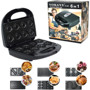 6-in-1 Electric Waffle Maker with Removable Plate Mini Donuts, Panini Press for Making Delicious Breakfast Sandwiches Indoors image