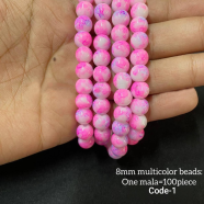 8mm Multicolor Round Beads Mala 100 Pcs Jewelry Making Beads image