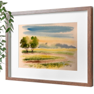 Mahmudur Rahman Rial A Couple of Tree Watercolor Landscape - (18x15) Inches