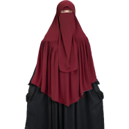Aania Instant Frill Hijab And Niqab Set | Maroon image