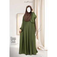 Abaya-Elham Cute Puff Sleeve Abaya Olive image