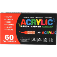 Acrylic Soft Brush Marker Set – Liquid Ink Paint Pens for Glass, Wood, Stone-60 Pcs image
