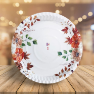 Aka Eco Friendly White Paper Plate With Maple Leaf Floral Design One Time Use 150 Pcs image