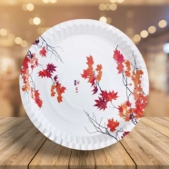 Aka White Paper Plate With Maple Red Leaf Design (One Time Use) - 200 Pcs image