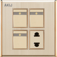 Akij Aura 3Gang Plus 2 Pin Scoket With Shutter image