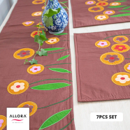 Allora Appliqué and Hand-Stitched Dining Table Runner Set 7 Pcs image
