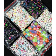 Alphabet Plastic Beads 6 Types 10gm Each Total 60gm Pack image