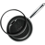 Amercook Aristo Pro Stainless Steel Honeycomb Pan Glass Lid Dishwasher Safe Induction Gas image