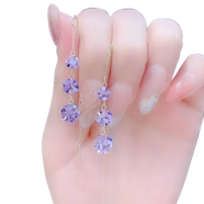 Amethyst Ear Line 2022 New Fashion Personality Fashion Long Tassel Ladies Earrings High End Net Red Silver Needle Earrings Ear Ring image