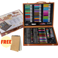 Art Painting Set Wooden Box 150 Pcs - Free Handmade Drawing Pad A4 Size 20 Pages