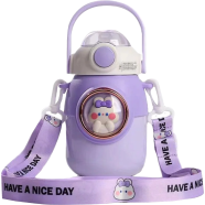 Astronaut Water Bottle With Straw And Stickers Cute Stainless Steel 500 ML Light Purple image