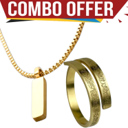 Ayatul Kursi Necklace And Ayatul Kursi Ring - Gold (Combo Offer) image