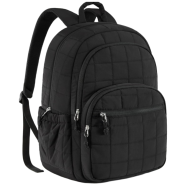 BAGSMART College Laptop Backpack, Travel Backpack for Women, Quilted Casual Daypack, Water-Resistant Bookbag for 15.6 Inch Laptop, Black image