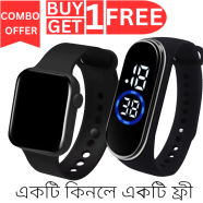 BUY 1 GET 1, Sports Waterproof Simple Black Silicone Water Resistance Water Proof Electronic Watch For Men Combo Offer image