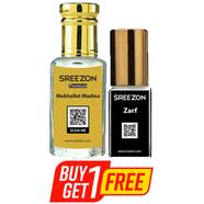 BUY 1 SREEZON Premium Mukhallat Madina Attar-3 ml GET 1 SREEZON Zarf For Men Attar-3.5 ml FREE image