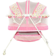 Babies folding Cribs with 4 wheels, with a bottom basket and mosquito nets also Customized to Rocking Bed- Pink