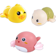 Baby Bath Toy Yellow Duck Dolphins Turtle Clockwork Swimming Simulation Animal Plush Jumping 3pcs image